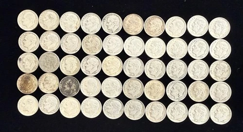 Mixed Dates Roosevelt Dimes 90% Silver 50 Coin Lot