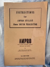 VINTAGE AMPRO A8, 8mm FILM PROJECTOR INSTRUCTION OPERATORS MANUAL 1949