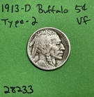 1913-D Type-2 Buffalo 🦬 Indian Head Nickel 5c Piece Vf Very Fine Key Date