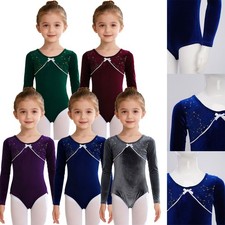 Girls Bodysuit Velvet Leotard Practice Jumpsuit Lace Ruched Dancewear Backless