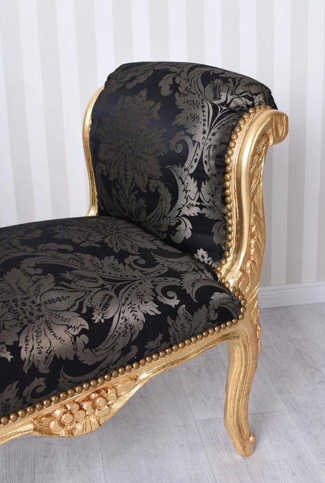 Barock Sofa Sitzbank Liege Antik Chaiselongue Schwarz Gold Sitzhocker Bank - Bild 3 von 4