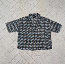 Prana Shirt Womens S Green Blue Geometric Iguala Top Retro Crop Button Up