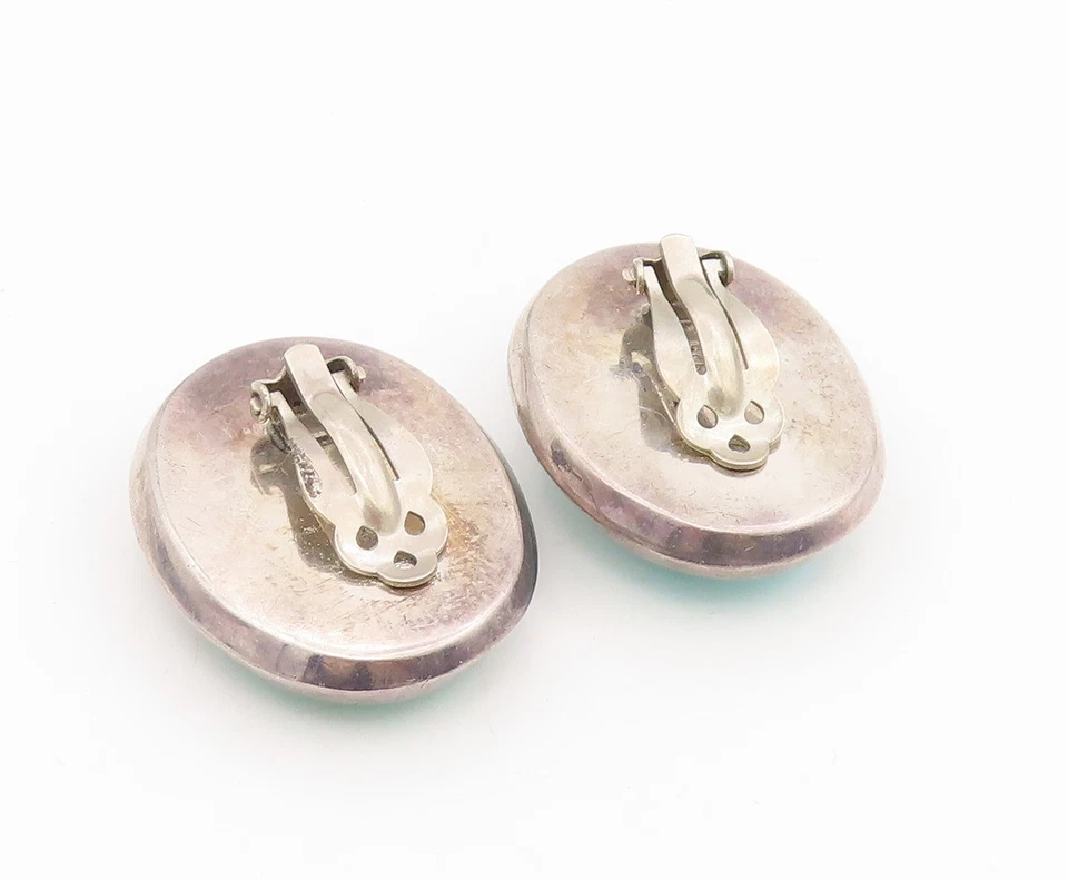 925 Sterling Silver Vintage Earrings ZINA Cabochon Turquoise Clip On  EG13951 - Image 4 of 4