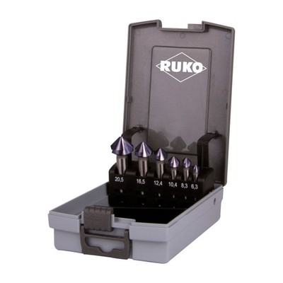 RUKO Kegelsenkersatz DIN335 C 90Grad 6,3-20,5mm HSS TiAlN Z.3 6tlg.Ku.-Kassette