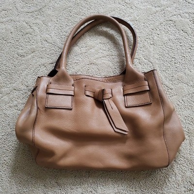 Talbots Tan Pebbled Leather Tote Shoulder Bag Bow Detail