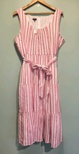 New Talbots Pink Stripe Sleeveless Gauzy Tiered Belted Maxi Dress Sz 16