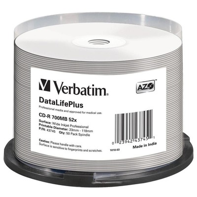 50x Verbatim CD-R Rohlinge 700MB 52x Schreiben bedruckbar Spindel Cakebox