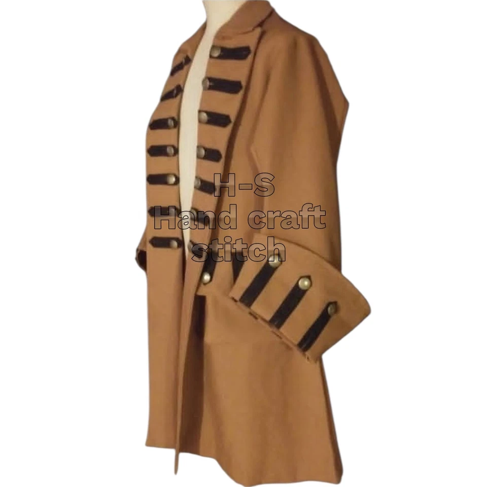 Abrigo Colonial Pirata Para Hombre Chaqueta Capitán Guerra Revolucionaria Siglo XVIII [Marrón/Lana] Foto 2 de 4