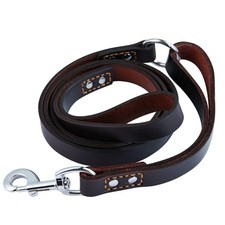 Brown Leather Dog Leash 6 Ft x 4/5 Inch Double Handle Heavy Duty Training