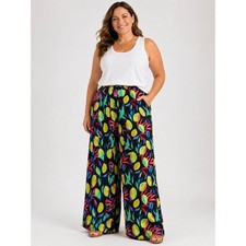 Tabitha Brown Target Linen Blend Wide Leg Pants Tropical Print Women's Large
