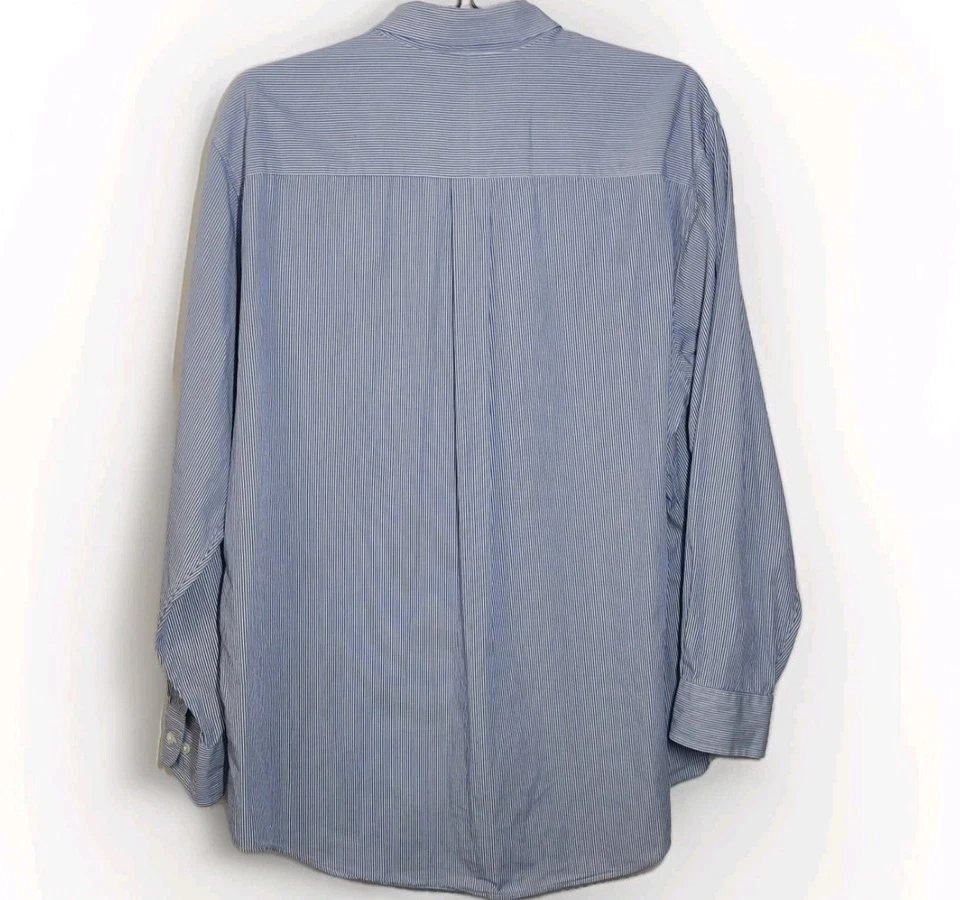 👔Camisa Club Room Charter Club Para hombres Algodón Clásicos Azul Rayas Botón 17 34/35 Foto 3 de 4