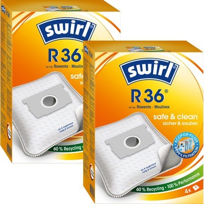 2 Packungen Swirl R 36 | 8 Staubsaugerbeutel | für Rowenta, Moulinex