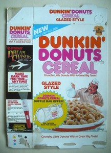 1988 Dunkin' Donuts Cereal Glazed Style Cereal Box Duffle Bag Offer Vintage