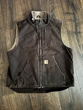 Carhartt Sherpa Lined Mock Neck Work Vest Men's Large Dark Brown Canvas