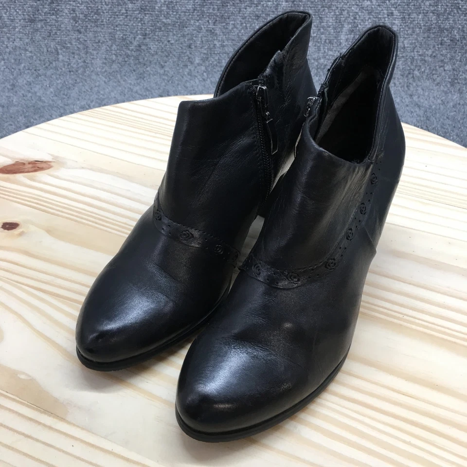 Spring Step Boots Womens 37 Ankle Booties Black Leather Almond Toe Zip Heels - Image 4 of 4