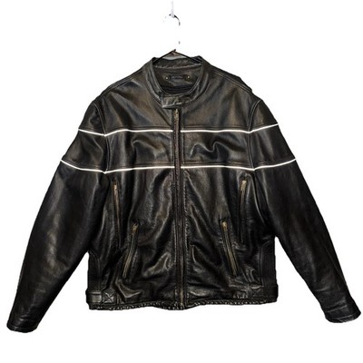 VTG Wilson s Cafe Racer Leather Jacket Men s XL Zipper Pockets Stripes Moto