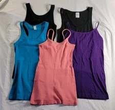 Lot of 5 Womens Sz Small Mix Brand Tank Tops - 2 Black, Pink, Blue, Purple