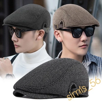 Mens Peaky Blinders Flat Cap Hat Newsboy Tweed Herringbone Gatsby Boys Winter