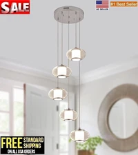 Oracle 5 Light Chrome 40W Modern Integrated LED Pendant Light Chandelier Q&S