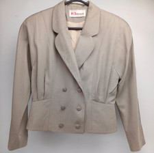 1980s Karl Lagerfeld Taupe Cropped Pure Wool Blazer Jacket, Logo Buttons M 14