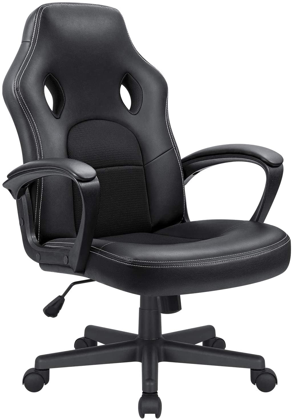 Faux Leather Gaming Chair with Lumbar Support Ergonomic Office Desk Chair Black