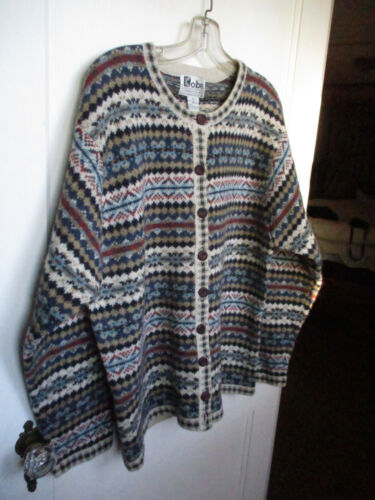 Vintage Kobe Sweater Cardigan Womens 1X Shetland Wool Nordic Fair Isle Cottage - Picture 4 of 8