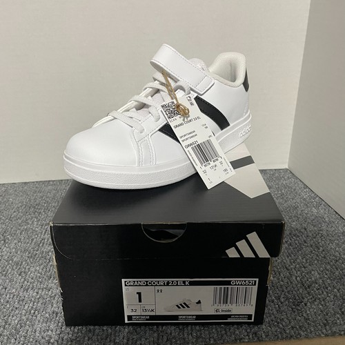Adidas Grand Court 2.0 EL K weiß/schwarz Kinder Sneaker - Größe 1 Neu mit Karton GW6521