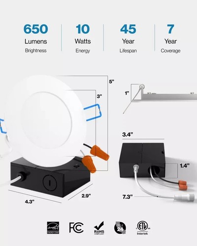 Sunco 24 Pack 4 Inch Ultra Thin LED Recessed Ceiling Lights Slim 5000K Daylight - Picture 3 of 6
