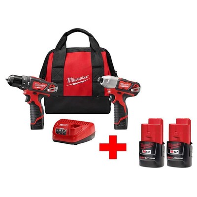 Milwaukee Hammer Drill + Impact Driver Kit 12V Li-Ion Cordless w/ (2) Batteries