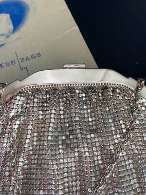 タイムセール　アンティーク　Whiting & Davisメッシュ　ハンドバッグ Whiting & Davis Silver Mesh Bag Vintage Antique Mirror in Box | eBay