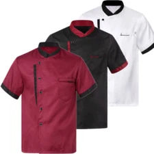 Men's Chef Coat Uniform Short Sleeve Cook Jacket Restaurant Kitchen Workwear Top