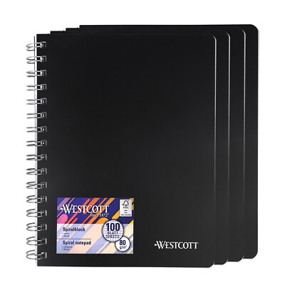 Westcott Spiralblock Notizbuch A5 4 Stück kariert 200 Seiten Ringbuch perforiert