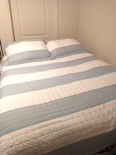 LUSH Decor 3 Piece Quilt Set Reversible Full / Queen Cotton Blue White Stripe