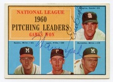 WARREN SPAHN & ERNIE BROGLIO Signed 1961 Topps #47 NL Pitch Ldrs Braves HOF KOA