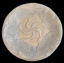 Vintage Arthur Court Aluminum Metal 12” Round Serving Platter Geese Ducks Birds