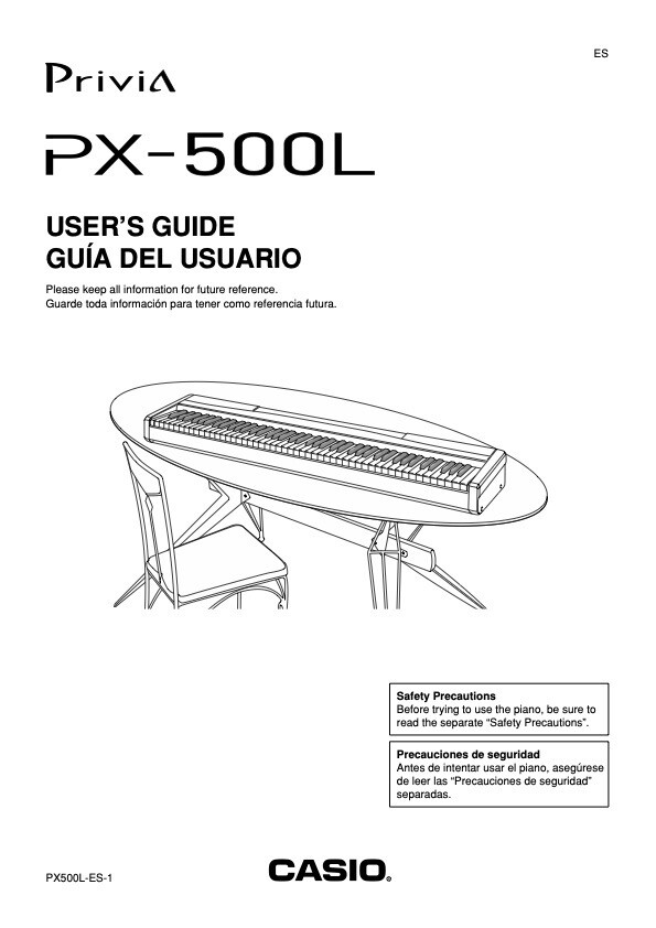Tastiera Pianoforte Digitale Casio Privia Guida e Istruzioni -Modello PX-500L