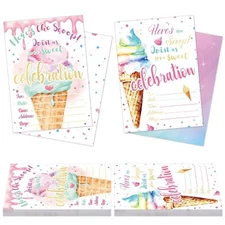Ice Cream Birthday Invitations 36 PCS Girls Summer Pool Party 7x5 Inch