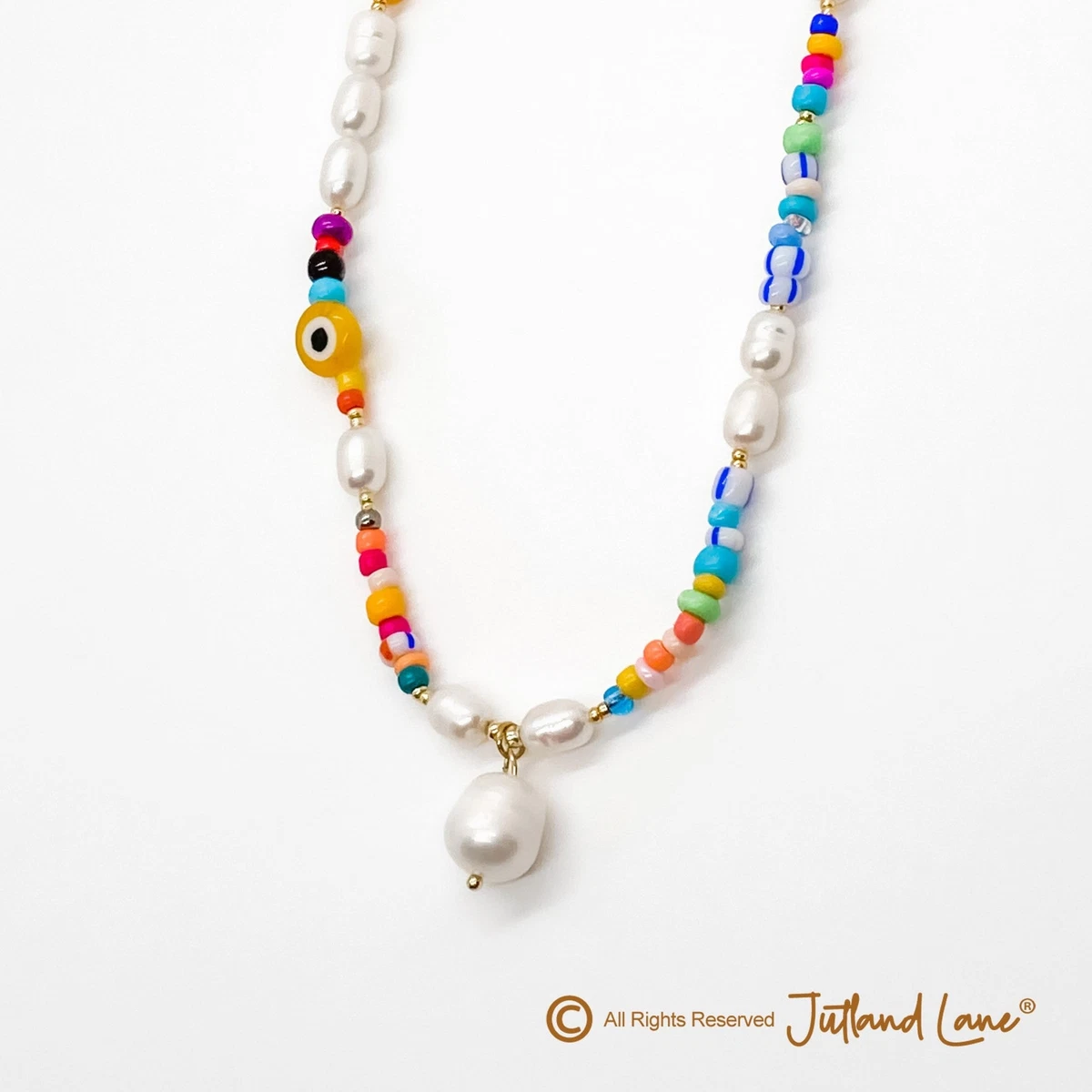 Rainbow Beaded Necklace with Freshwater Pearl Charm Trendy Y2K