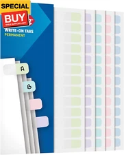 Write-On Tabs, Permanent Adhesive Index Tabs, Assorted Pastel Colors: Pink, Purp