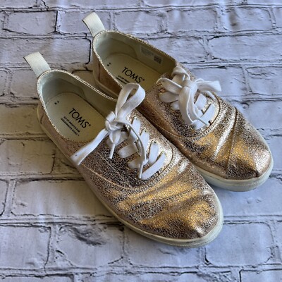 TOMS Cordones Cupsole Sneaker Metallic Gold Shoes Size 6 Summer Glitter Bling