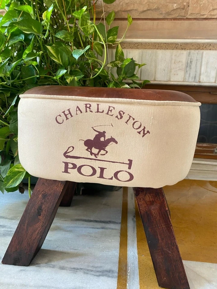 Vintage Leather Ottoman Stool, Dining Kitchen Pub Foot Stool, Modern Bar Stools - Image 3 of 4