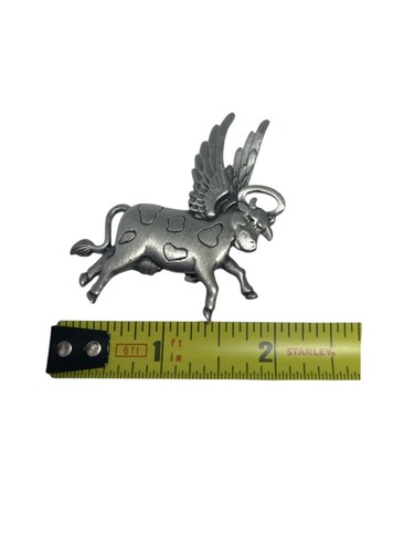 Vintage JJ Jonette Silvertone Brooch Flying Cow With Halo Signed Dairy Cow - Picture 5 of 6