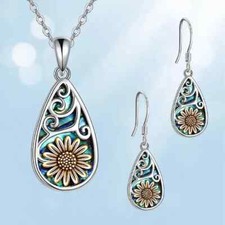 3pcs Whimsical Waterdrop Sunflower Pendant Necklace Earrings Set - Stylish Cute