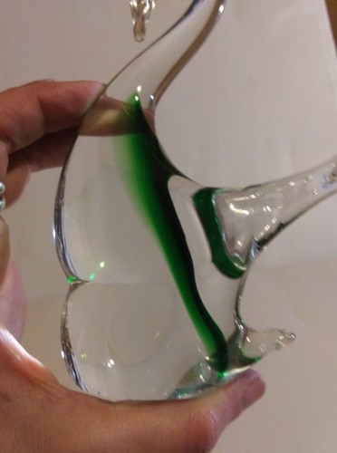 Murano Green and clear Blown glass 6"  swan paperweight figurine - Picture 4 of 11