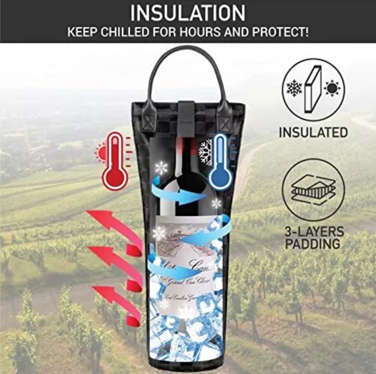 OPUX Wine Bag Single Bottle Carrier Tote Insulated Travel Wine Cooler ...