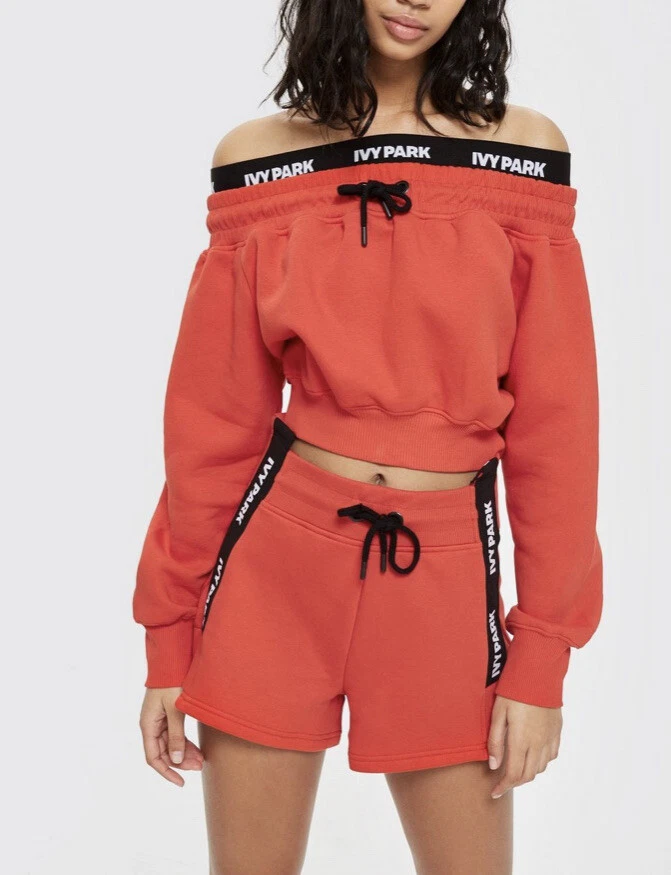 Ivy Park Red Black White Logo High Waist Shorts Size UK XS