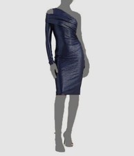 Ralph Lauren Women's Blue Metallic Cut-Out One Shoulder Sheath Dress Size 14
