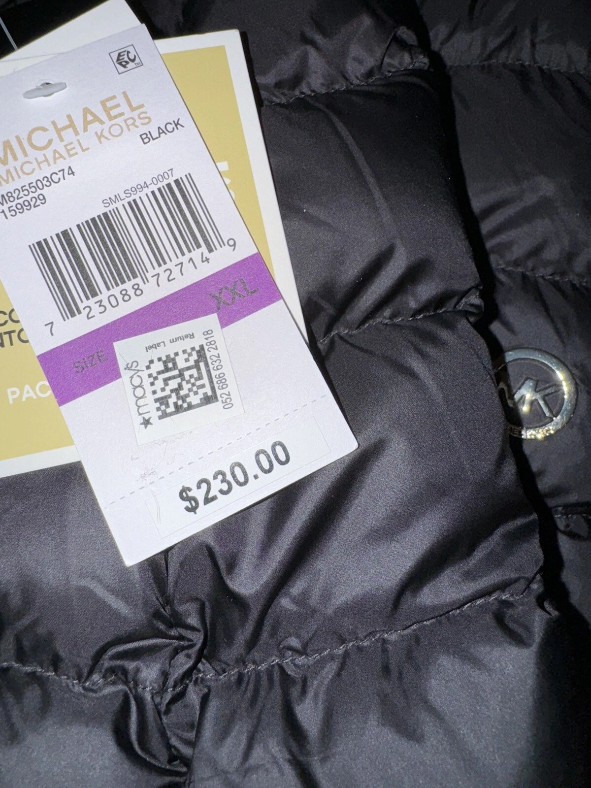 Nuovo cappotto imbottito con cappuccio Michael Kors confezionabile da donna taglia XL nero $230