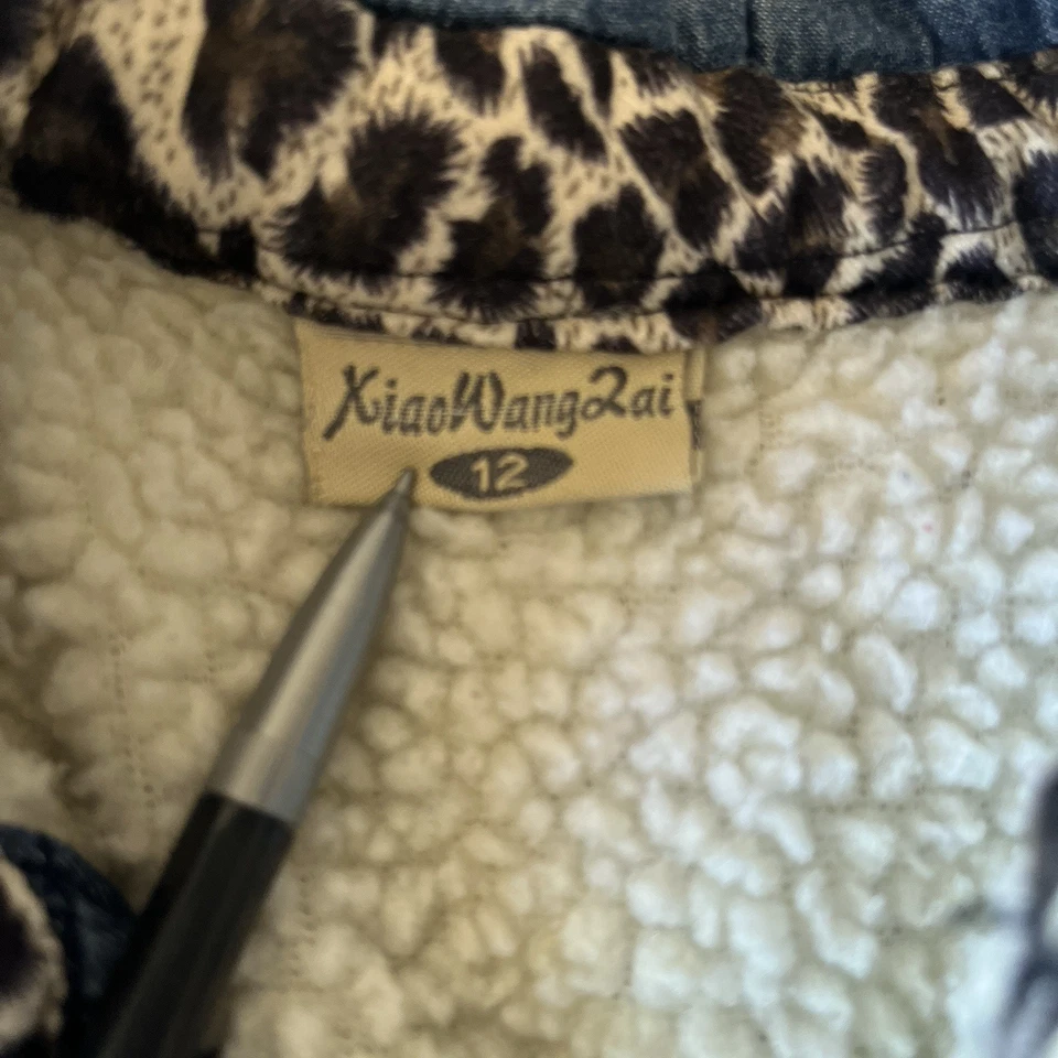 Cheetah Denim Jacket Quilted Sherpa Lined KPOP Kids Youth Size 5 - Image 4 of 4