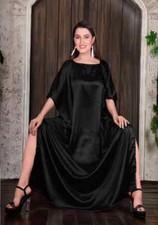 Women Maxi Caftan Black Satin Kaftan Long Beach Evening Gown Kimono Casual